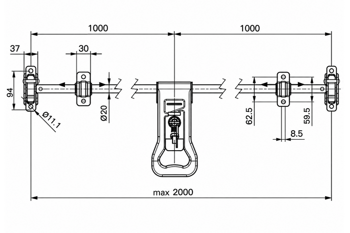 Șurub de blocare pentru remorcă container STEELPRESS ZD-03 V.2, încuietoare ușă 2000 mm