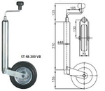 Roată jockey cu clemă din fontă WINTERHOFF ST48-200VB+KLE48-G 150kg 48mm 505-725mm