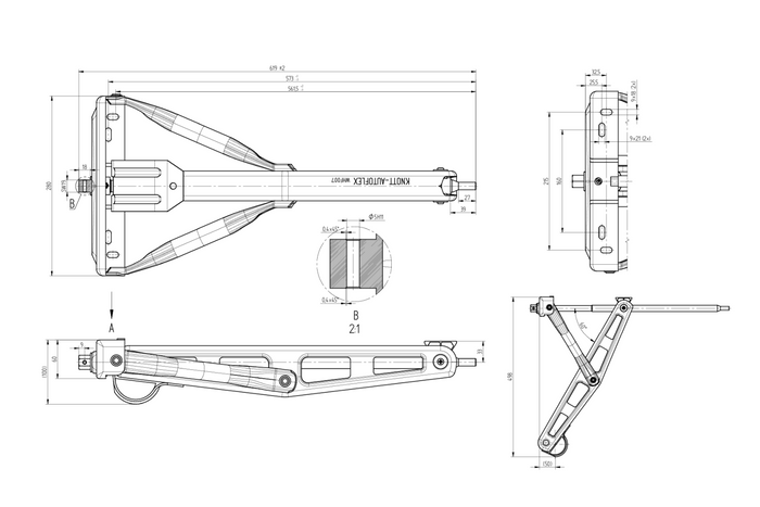 Stabilizator de colț extensibil KNOTT 6X1197.007 pentru remorcă 1100kg 498mm