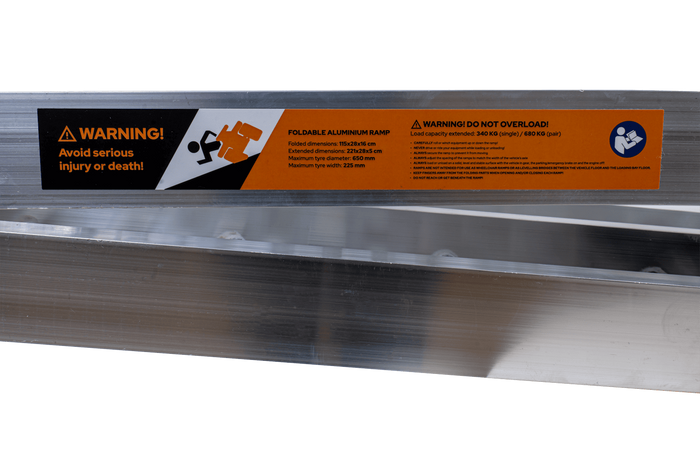 Rampă pliabilă UNITRAILER ALR003 din aluminiu pentru remorcă 221cm 340kg cu centură și suport