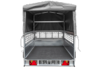 Remorcă auto pe arcuri 230x125 UNITRAILER GARDEN 230/R KIPP cu laterale din plasă, cadru H-800 și prelată gri