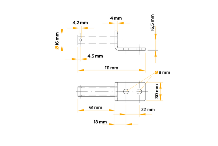 Balama laterală cu suport UNITRAILER BSCH 10-270+BSCHG 10-A montare laterală completă pentru remorcă
